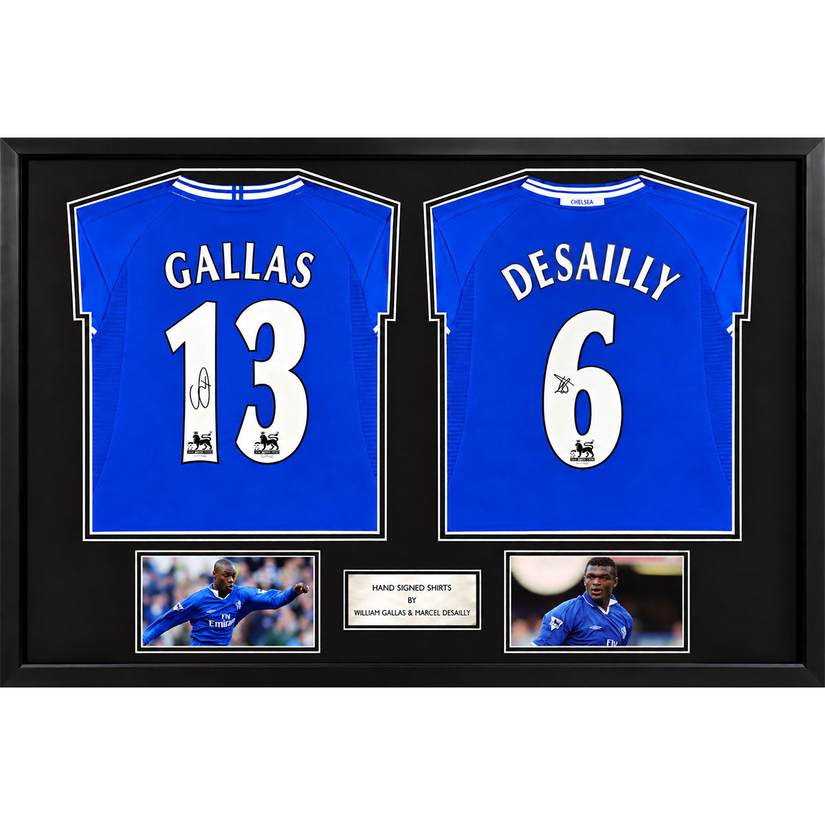 William Gallas and Marcel Desailly Signed and Dual Framed Chelsea 2000/2001 Home Shirt